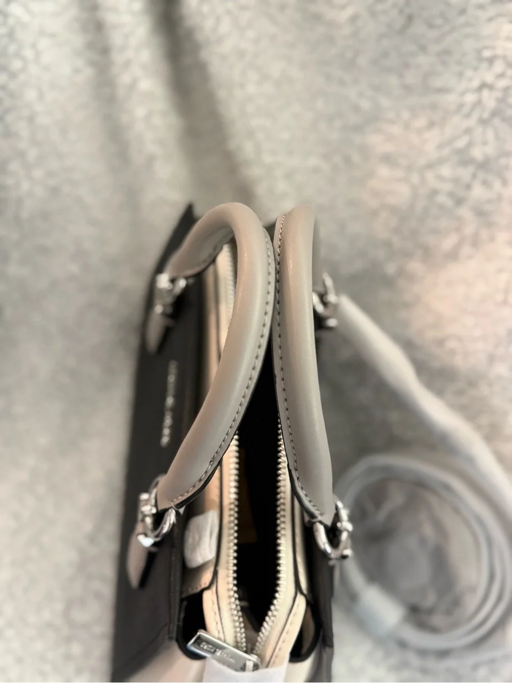 Michael Kors Black Satchel with Grey Handles and Cream Sides